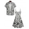 Robe Boutonnée à Imprimé Floral à Bretelles Spaghetti et Manches Courtes - Noir S | US 4