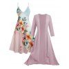 Combinaison Ouverte en Avant Papillon de Couleur Unie à Manches Bouffantes et Robe à Bretelle - Rose clair XL | US 12