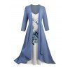 Ensemble Cardigan Ouvert à Manches Longues et Robe à Motif Floral en Mousseline - Bleu Ciel L | US 8-10