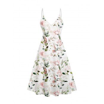 Sheer Solid Open Front Chiffon Bracelet Sleeve Cardigan and Beautiful Floral Butterfly Print Cami Dress Suit 