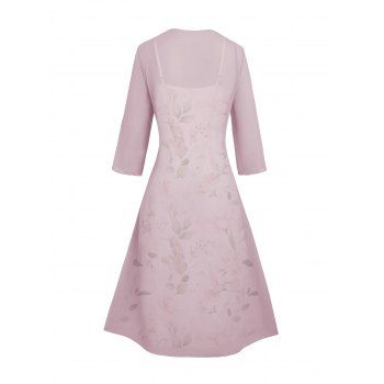 Sheer Solid Open Front Chiffon Bracelet Sleeve Cardigan and Beautiful Floral Butterfly Print Cami Dress Suit 
