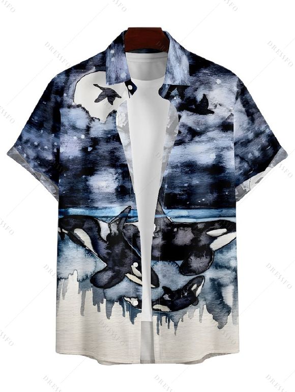 Chemise Décontractée Boutonnée Baleine Imprimée à Manches Courtes pour Homme - Bleu profond S