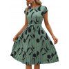 Robe D'Été à Col Rond avec Ceinture et à Mancherons à Imprimé Abstrait - Vert XL | US 12