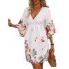 Robe Courte Imprimée Florale à Col Plongeant à Manches Volantées - Blanc M | US 6