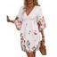 Robe Courte Imprimée Florale à Col Plongeant à Manches Volantées - Blanc M | US 6
