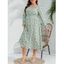 Robe D'Eté Fleurie Imprimée de Grande Taille Manches Longues à Col U à Volants - Vert clair 4XL | US 22
