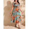 Robe Décontractée Plume Imprimée à Epaule Dénudée de Grande Taille Ourlet à Volants - Vert clair 4XL | US 22