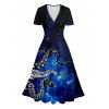 Robe Patineuse Galaxie Pieuvre Imprimée à Manches Courtes et Col V - Noir S | US 4