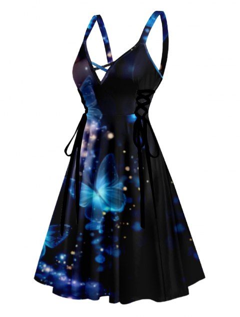 Robe Croisée Papillon Galaxie Imprimés à Taille Haute sans Manches à Lacets