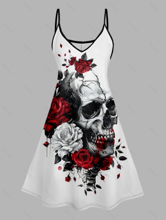 Robe Chemise Rose et Cercle O Imprimés Manches Roulées à Col V pour Femme - Blanc S | US 4