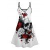 Rose Skull Print V Neck High Waist Spaghetti Strap Dress Sleeveless Summer A Line Cami Dress