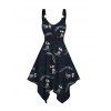 Allover Animal Skeleton Print V Neck High Waist Tank Dress O Ring Sleeveless Handkerchief Dress