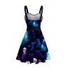 Robe D'Eté Crâne Galaxie Imprimés Plissée Au Poitrine à Volants - Bleu profond XL | US 12