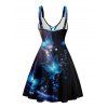 Robe Croisée Papillon Galaxie Imprimés à Taille Haute sans Manches à Lacets - Noir S | US 4