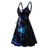 Robe Croisée Papillon Galaxie Imprimés à Taille Haute sans Manches à Lacets - Noir S | US 4