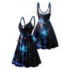 Robe Croisée Papillon Galaxie Imprimés à Taille Haute sans Manches à Lacets - Noir S | US 4