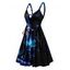 Robe Croisée Papillon Galaxie Imprimés à Taille Haute sans Manches à Lacets - Noir M | US 6