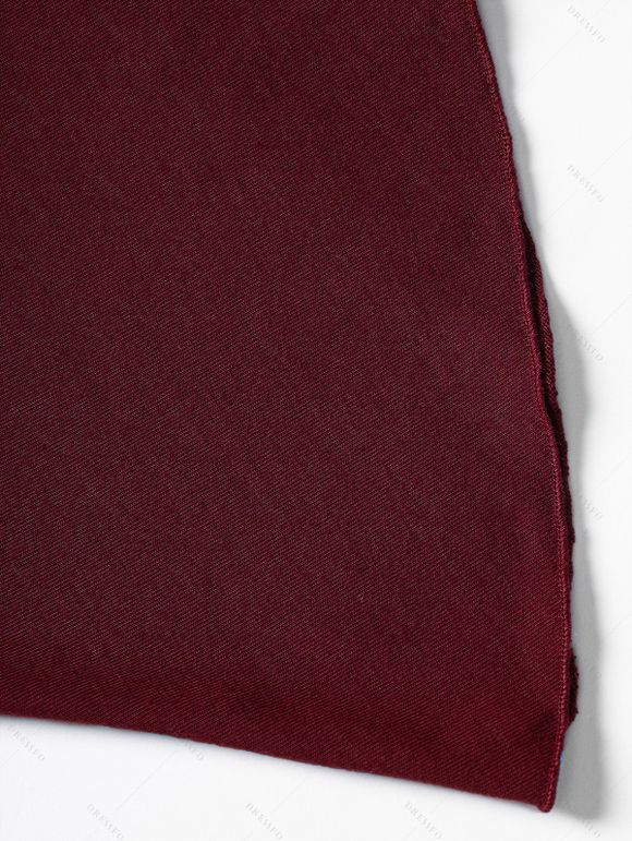 Haut à Capuche Gothique Bouclé à Ourlet Haut Bas à Manches Evasées à Volants - Rouge foncé M