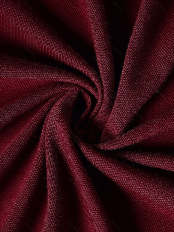 Haut à Capuche Gothique Bouclé à Ourlet Haut Bas à Manches Evasées à Volants - Rouge foncé M