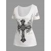 T-shirt Croisé Chaîne et Jupe à Bretelle Rivet Imprimés en PU à Lacets - Noir S | US 4