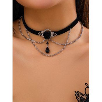 Lace Up Gothic Plain Color Handkerchief Dress and Faux Crystal Chain Necklace Heart Wings Earrings Outfit