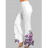 Pantalon Évasé Imprimé Rose et Crâne à Taille Haute - Blanc M | US 6