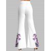 Pantalon Évasé Imprimé Rose et Crâne à Taille Haute - Blanc L | US 8-10