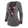 T-shirt Superposé à Carreaux Inséré à Manches Roulées Style Corset - Gris M