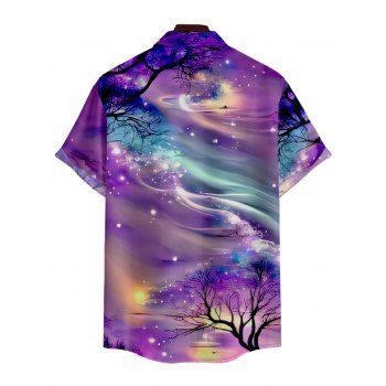 Men's Colorful Galaxy Print Roll Up Sleeve Shirt Button Up Short Sleeve Casual Shirt