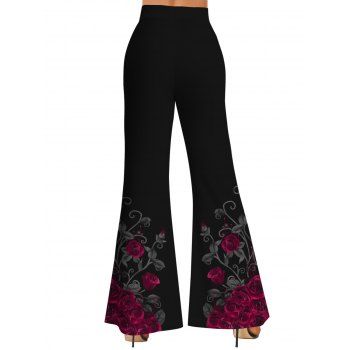 Rose Print High Waist Flare Pants