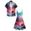 Rainbow Skeleton Beach Hawaii Print V Neck High Waist Spaghetti Strap Dress and Roll Up Sleeve Shirt Outfit - Rouge S | US 4