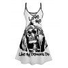 Love Skeleton Print V Neck High Waist Spaghetti Strap Dress Sleeveless Summer A Line Cami Dress