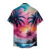 Landscape Coconut Tree Print V Neck High Waist Spaghetti Strap Dress and Roll Up Sleeve Shirt Resort Hawaii Outfit - multicolor A S | US 4