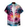 Landscape Coconut Tree Print V Neck High Waist Spaghetti Strap Dress and Roll Up Sleeve Shirt Resort Hawaii Outfit - multicolor A S | US 4