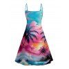 Landscape Coconut Tree Print V Neck High Waist Spaghetti Strap Dress and Roll Up Sleeve Shirt Resort Hawaii Outfit - multicolor A S | US 4