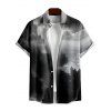 Chemise Décontractée Peinture D'Encre Paysage Imprimé à Manches Roulées pour Homme - Noir 3XL