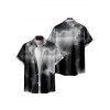 Chemise Décontractée Peinture D'Encre Paysage Imprimé à Manches Roulées pour Homme - Noir 3XL