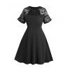 Robe D'été à Rose à Manches Courtes en Dentelle Grande Taille - Noir 2XL | US 16