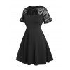 Robe D'été à Rose à Manches Courtes en Dentelle Grande Taille - Noir 5XL | US 22