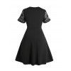 Robe D'été à Rose à Manches Courtes en Dentelle Grande Taille - Noir 2XL | US 16