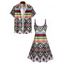 Geometric Print V Neck High Waist Spaghetti Strap Dress and Roll Up Sleeve Shirt Outfit - café S | US 4