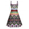 Geometric Print V Neck High Waist Spaghetti Strap Dress and Roll Up Sleeve Shirt Outfit - multicolor A S | US 4