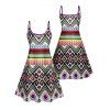 Geometric Print V Neck High Waist Spaghetti Strap Dress and Roll Up Sleeve Shirt Outfit - multicolor A S | US 4