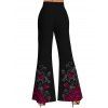 Rose Print Buckle Cold Shoulder T-shirt and High Waist Flare Pants Outfit - Noir S | US 4