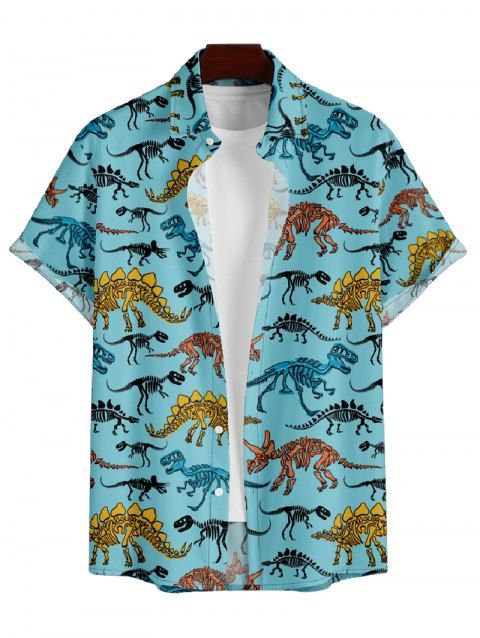 Chemise Décontractée Dinosaure Squelette Imprimés Boutonnée à Manches Courtes