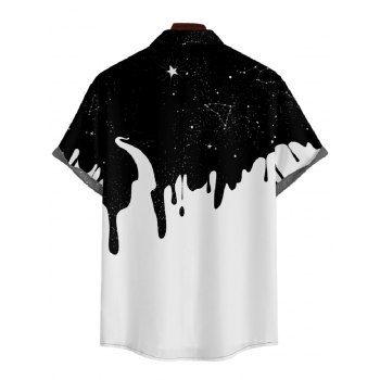 Men's Galaxy Moon Cat Print Roll Up Sleeve Shirt Button Up Short Sleeve Casual Shirt