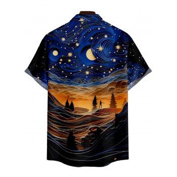 Men's Galaxy Landscape Print Roll Up Sleeve Shirt Button Up Short Sleeve Casual Shirt