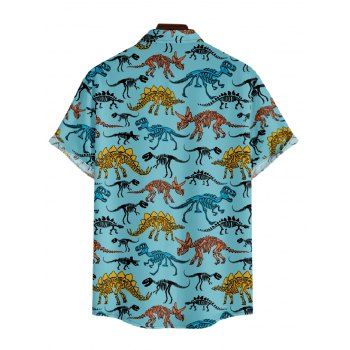 Men's Dinosaur Skeleton Print Roll Up Sleeve Shirt Button Up Short Sleeve Casual Shirt