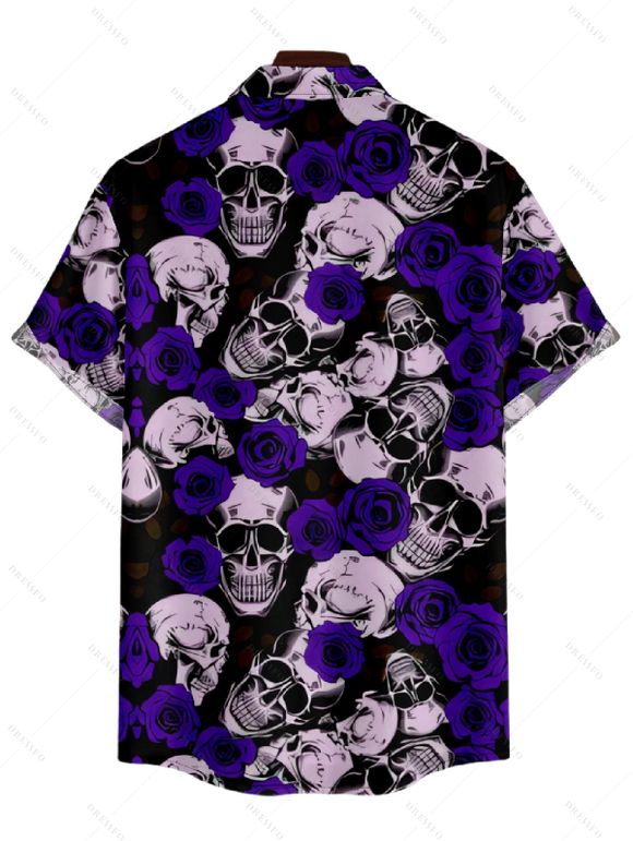 Chemise Décontractée Fleur Crâne Imprimée à Manches Courtes - Concorde S