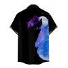 Chemise Décontractée Galaxie Loup Imprimé à Manches Courtes - Noir S